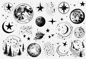 Night sky with moon and stars and constellations tattoo idea
