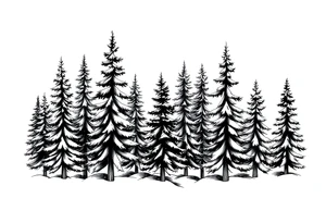 Coniferous forest trees in black and gray tattoo sleeve tattoo idea