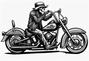 Old school skeleton  holding a shotgun riding a harley davidson low rider tattoo idea