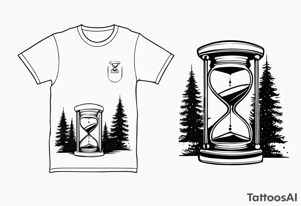 I want a tattoo-inspired design for a t-shirt that features a bold and detailed hourglass with galaxy tattoo idea