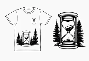 I want a tattoo-inspired design for a t-shirt that features a bold and detailed hourglass with galaxy tattoo idea