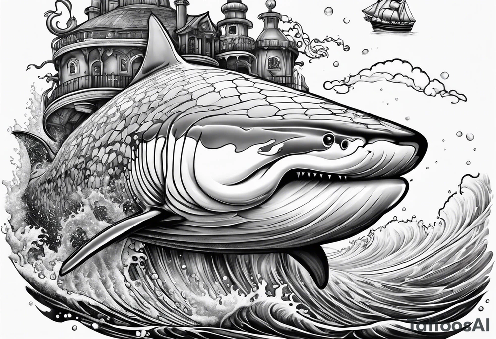 ice berg from underwater with a scubadiver swimming below it tattoo idea