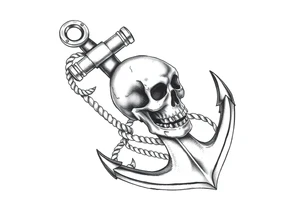 weathered anchor wrapped in nautical rope with sea wares and Roses aged skull, tattoo idea