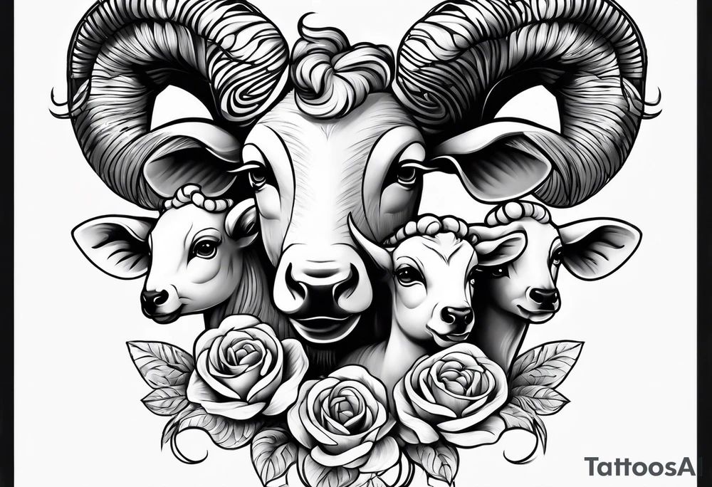 Mom aries and 2 small aries as children tattoo idea