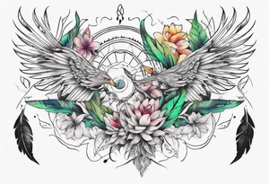 Back tattoo fine line with nature and some
Colors tattoo idea