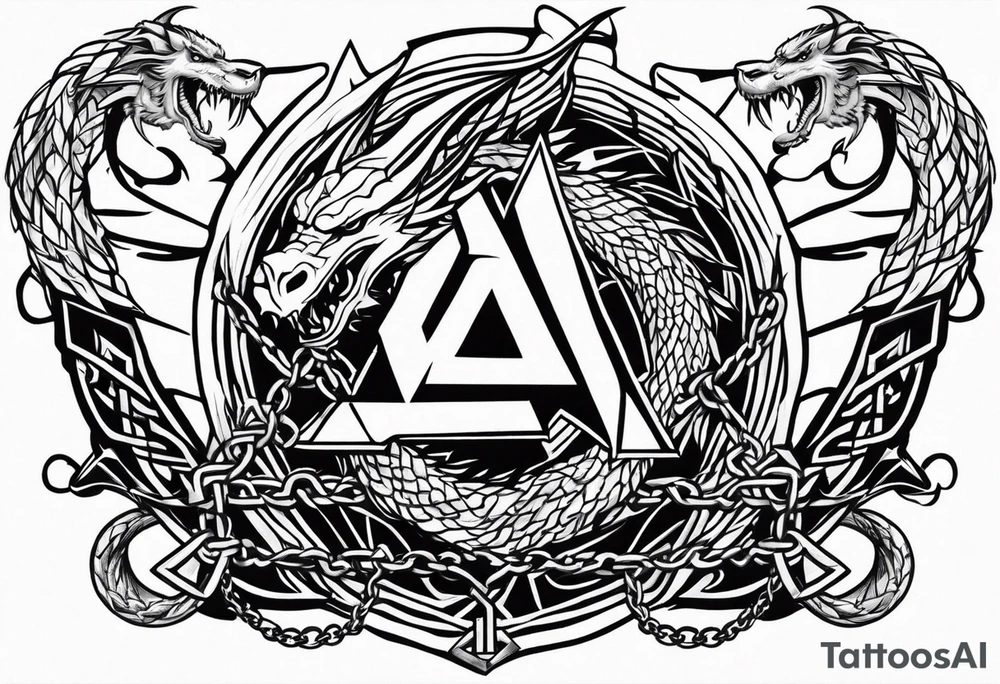 Valhalla sword shield axe barbed wire chains valknut fire dragon tattoo idea Valhalla sword shield axe barbed wire chains valknut fire dragon tattoo idea