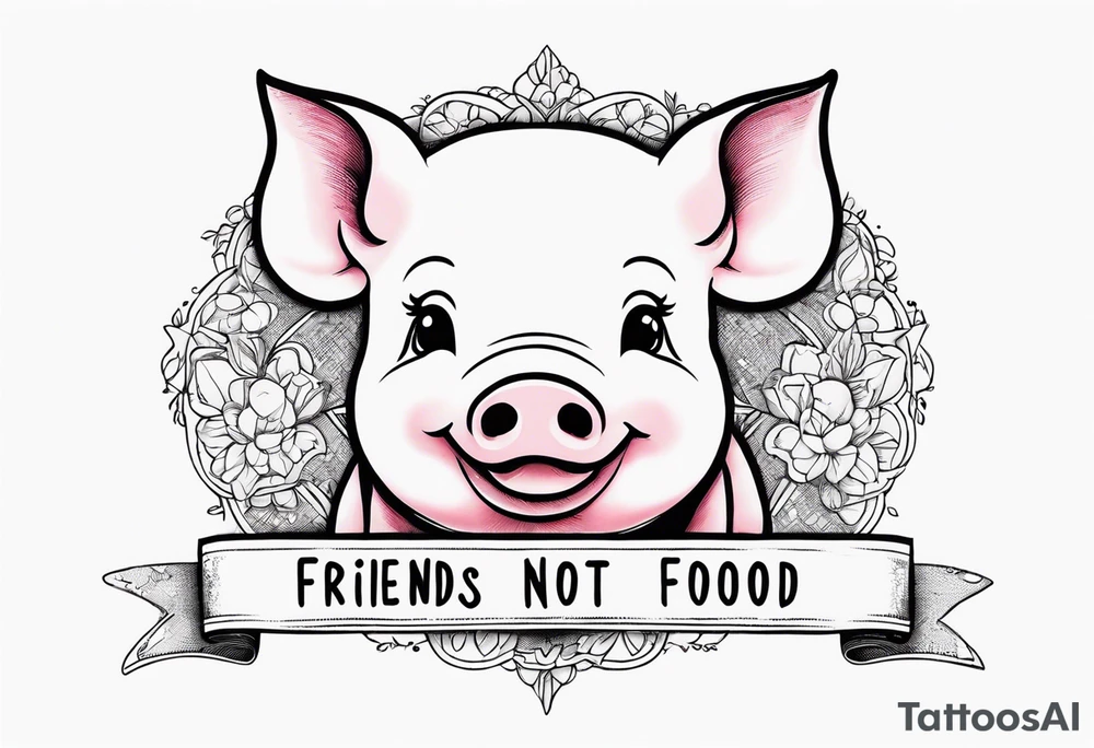 cute piglet.
with text: "friends not food" tattoo idea