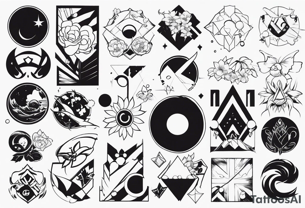 A bunch of anime related pieces from a sleeve tattoo idea