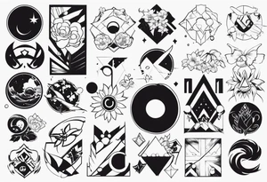 A bunch of anime related pieces from a sleeve tattoo idea