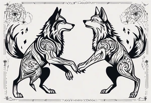 simplified two wolves dancing on their hind legs tattoo idea