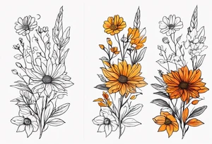 Upper arm half sleeve with fall color wild flowers tattoo idea