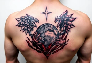 Heaven and hell fighting each other on earth tattoo idea