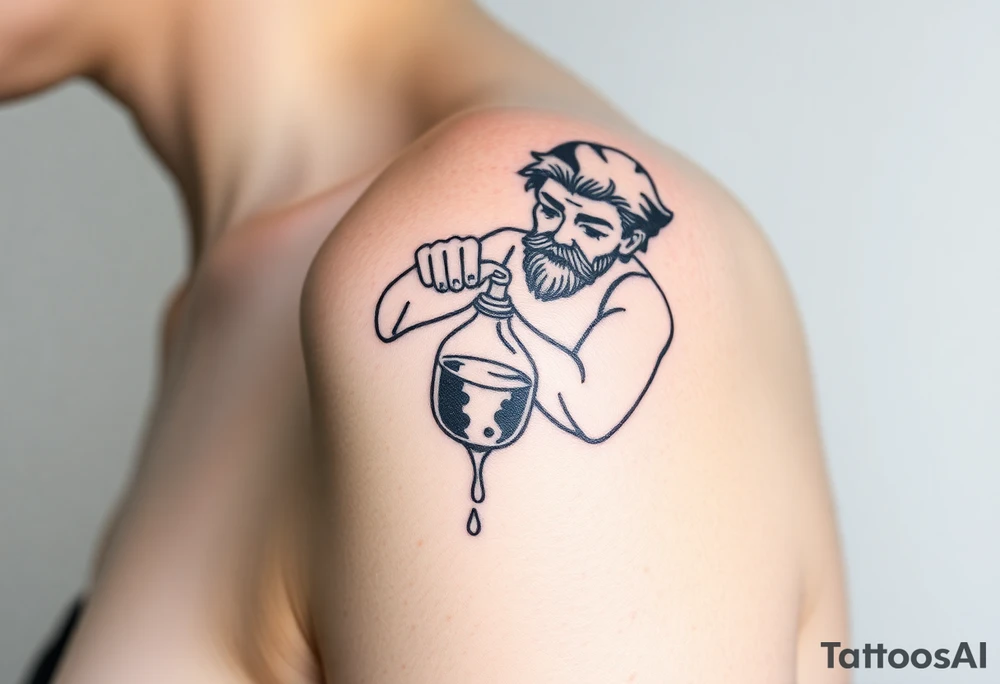 aquarius badass humanized version man trickling water from his jar along the arm tattoo idea