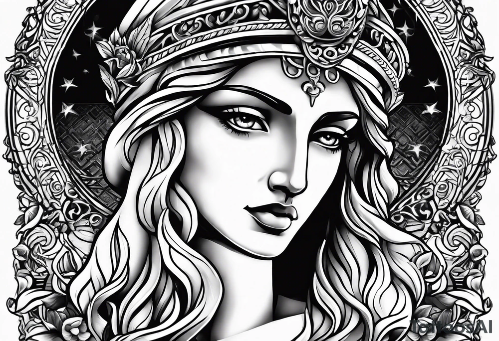 Themis (Greek Goddess of Justice), with blood in her eyes tattoo idea