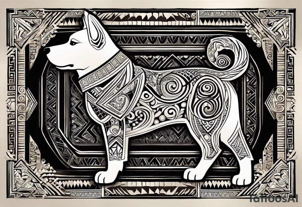{
  "prompt": "Create a detailed tribal-style image of a dog for the back of a deck of cards. The dog should be depicted symmetrically, with intricate patterns made of bold lines and geometric shapes. Incorporate traditional tribal art elements, such as swirling motifs, detailed ornamentation, and dynamic, flowing lines to convey strength and mysticism. Ensure the overall composition is balanced and centered. The background should be simple, allowing the intricate design of the dog to stand out prominently and create a visually striking, powerful, and elegant design.",
  "size": "1024x1024"
} tattoo idea