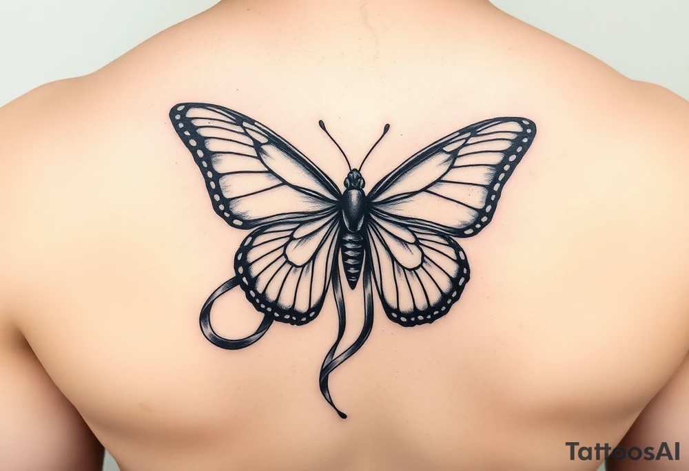 ethereal butterfly with flowing silk ribbons in moonlight tattoo idea