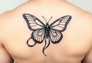 ethereal butterfly with flowing silk ribbons in moonlight tattoo idea