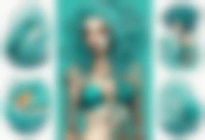 a tall woman made of water with turquoise hair surrounded by ocean waves tattoo idea
