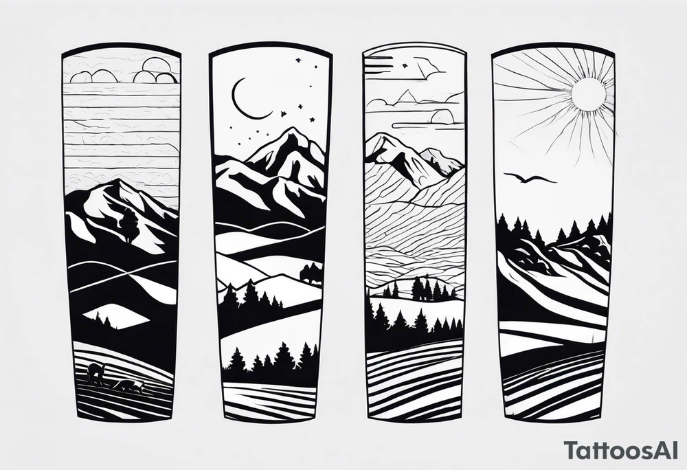 Men’s full arm sleeve. Rolling fields and the Tennessee mountains. With 4 Great Dane heads intertwined in the sleeve. tattoo idea