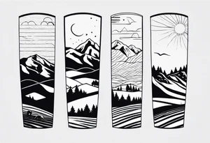Men’s full arm sleeve. Rolling fields and the Tennessee mountains. With 4 Great Dane heads intertwined in the sleeve. tattoo idea