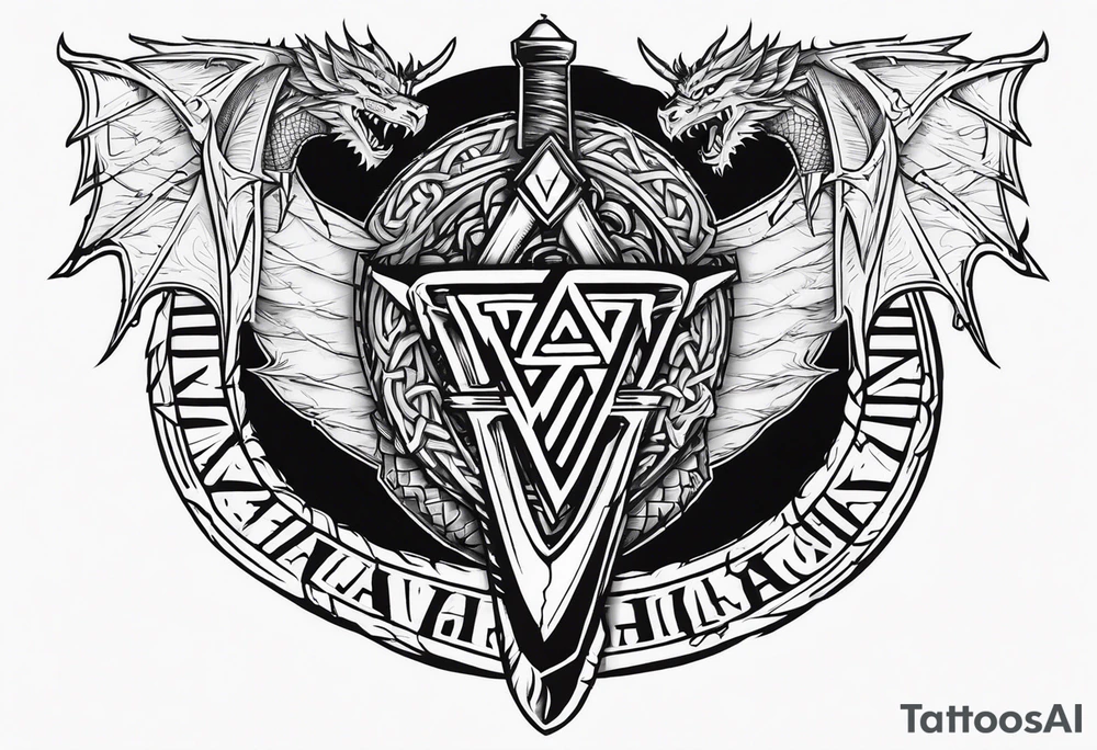 Valhalla sword shield dragon axe Valknut barbed wire
steps tattoo idea Valhalla sword shield dragon axe Valknut barbed wire
steps tattoo idea