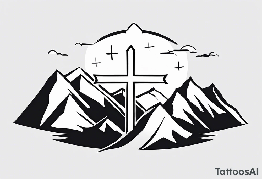 Cross with Mountains and the word "Cala" that is simple and small tattoo idea