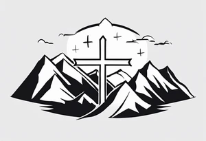 Cross with Mountains and the word "Cala" that is simple and small tattoo idea