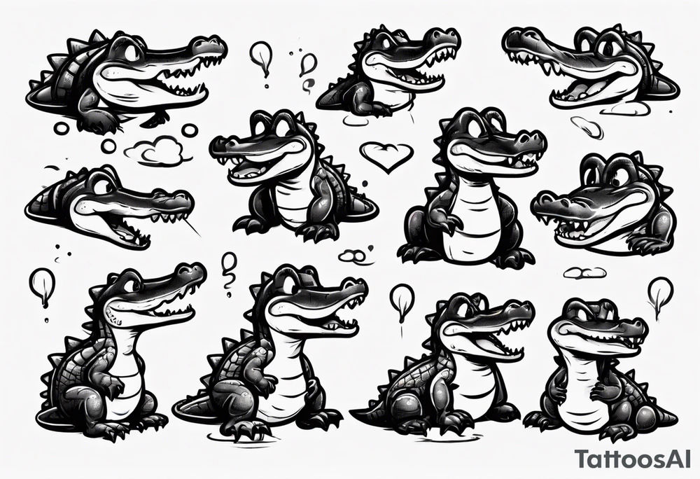 cute cartoon aligator crying tattoo idea