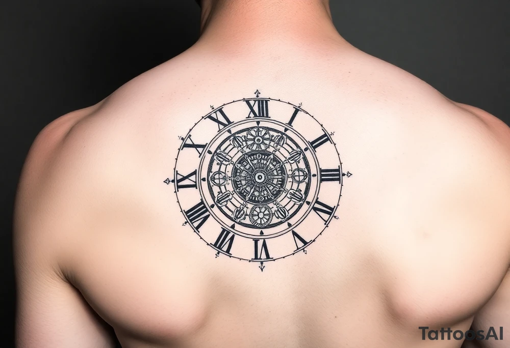 vintage roman numerals within ornate clockwork mechanism tattoo idea