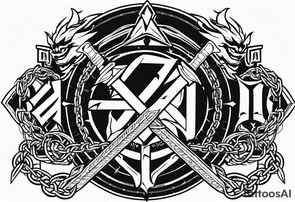Valhalla sword shield dragon axe Valknut barbed wire chains fire tattoo idea Valhalla sword shield dragon axe Valknut barbed wire chains fire tattoo idea