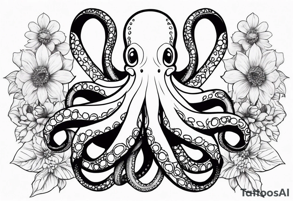 octopus holding flowers tattoo idea