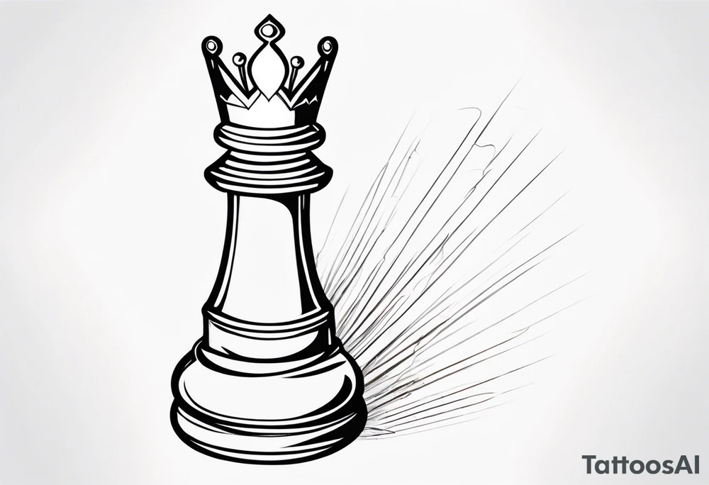 soft chess queen piece contour with spiritual rays coming out on the top tattoo idea