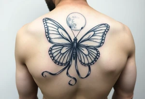ethereal butterfly with flowing silk ribbons in moonlight tattoo idea