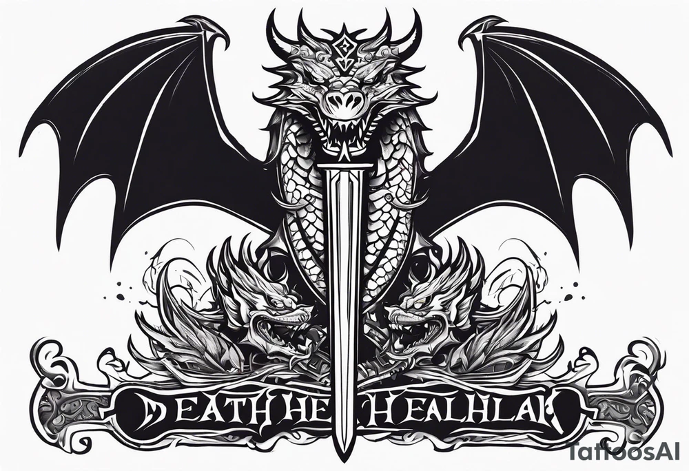 Valhalla death 
prayer sword dragon head axe tattoo idea