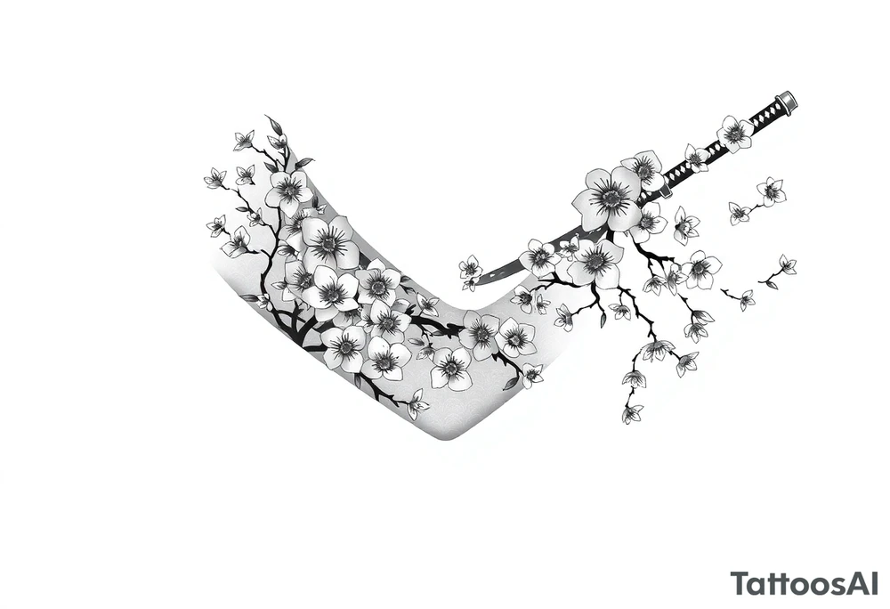 Japanese samurai katana cherry blossom tattoo idea