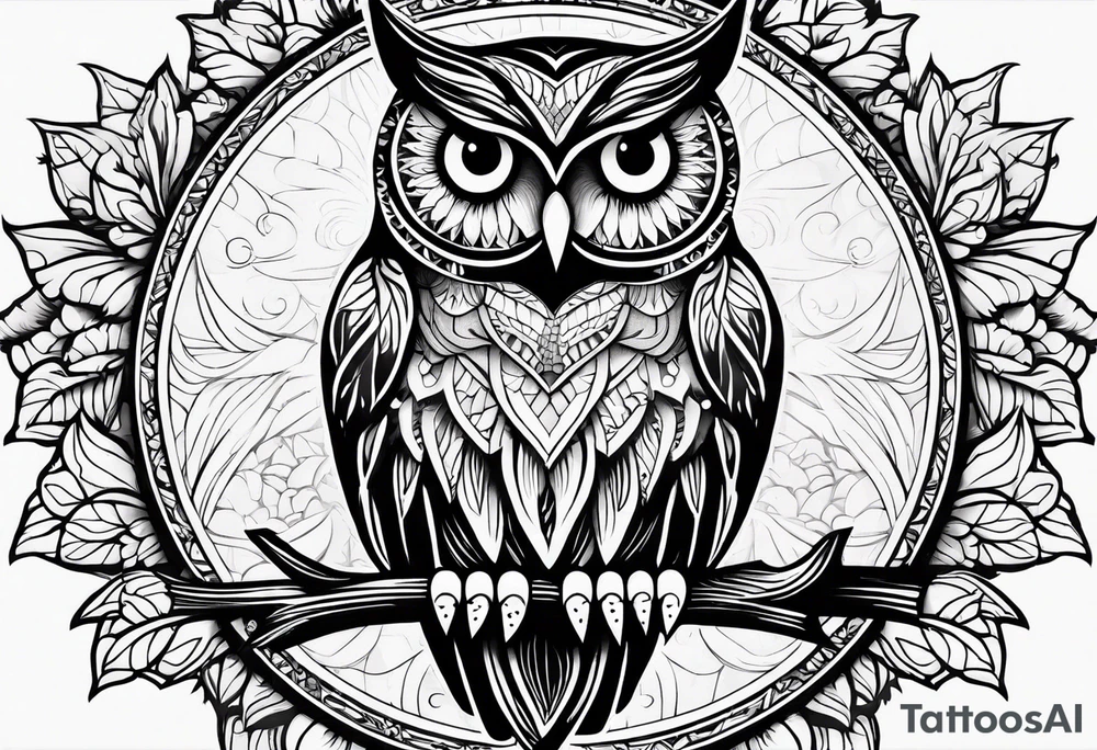 Owl and sunflower sleeve tattoo idea