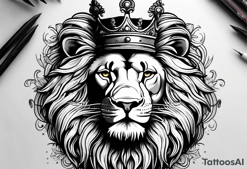 lion wearing crown tattoo idea