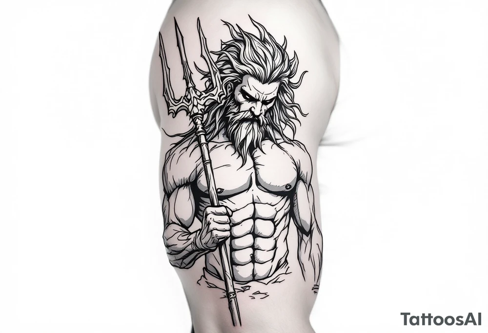 gay poseidon with trident tattoo idea