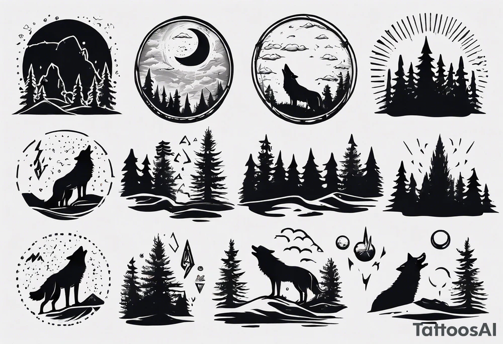 thunderstorm over a forest with a wolf howling on drums tattoo idea thunderstorm over a forest with a wolf howling on drums tattoo idea