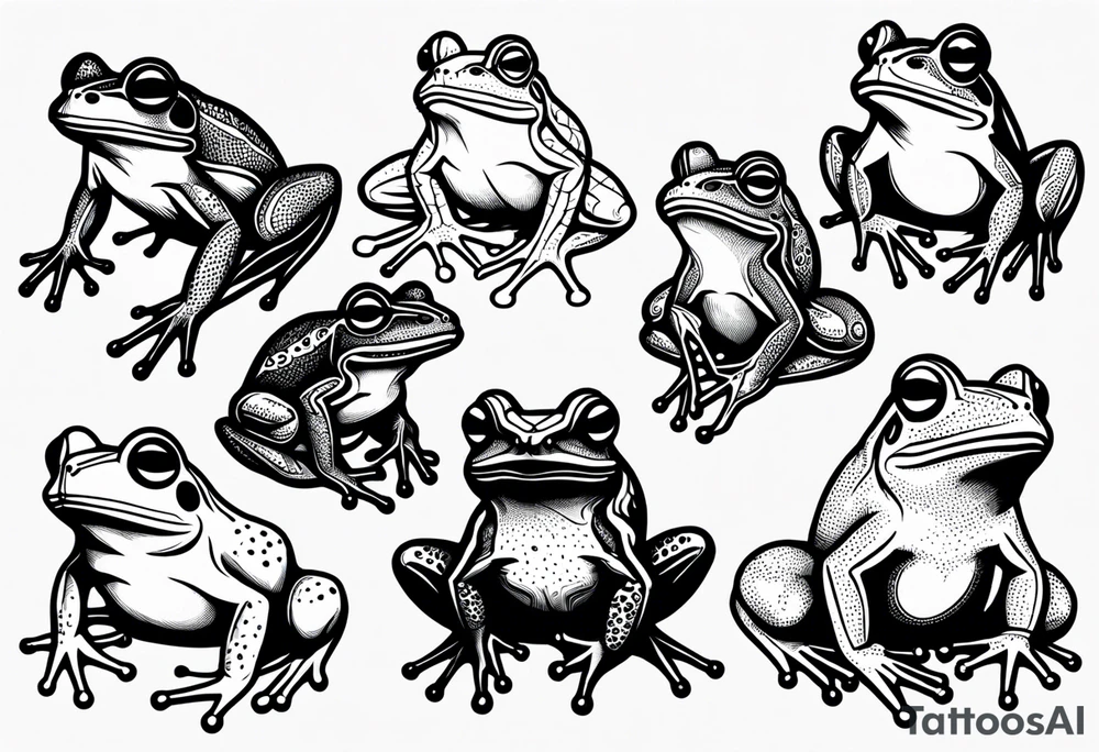 Variety of frogs flash sheet tattoo idea