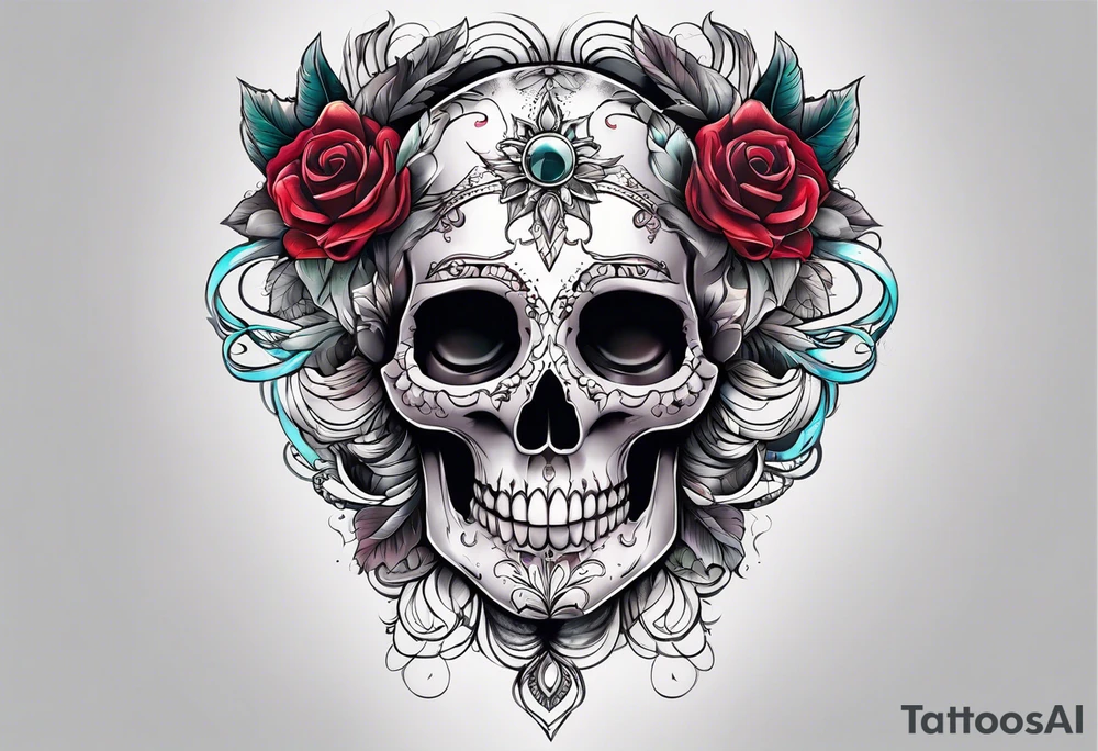 Woman skull showing through skin tattoo idea