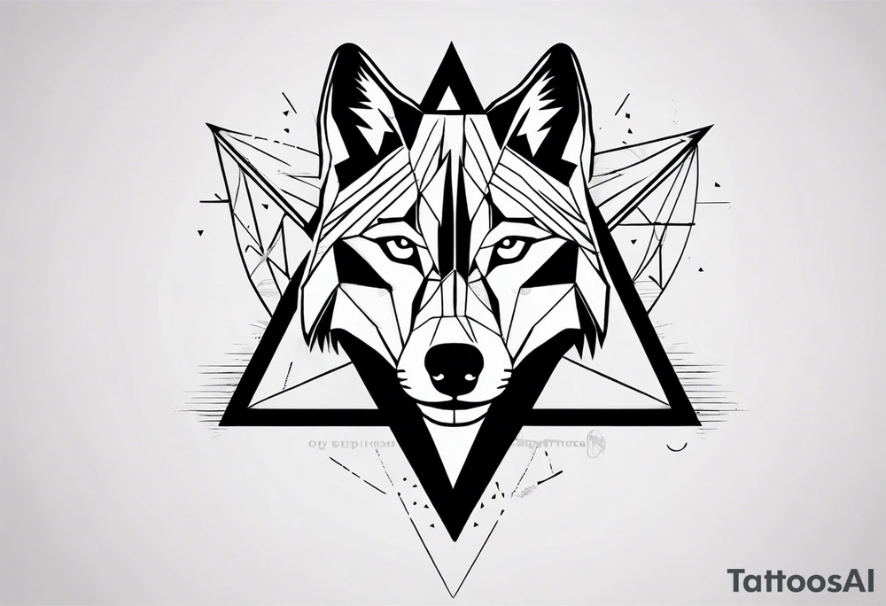 wolf head with triangle in the background tattoo idea