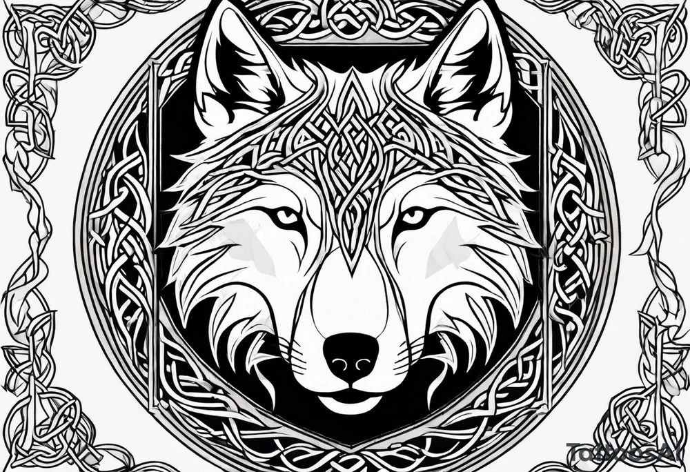 Celtic wolf side face tattoo idea