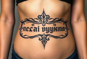 Inscription in Russian in Chthonic style
"Всё хуйня давай по новой" tattoo idea