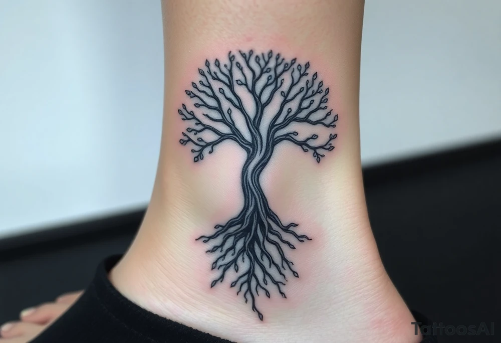 mystical tree of life with cosmic roots and celestial branches tattoo idea