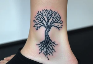 mystical tree of life with cosmic roots and celestial branches tattoo idea