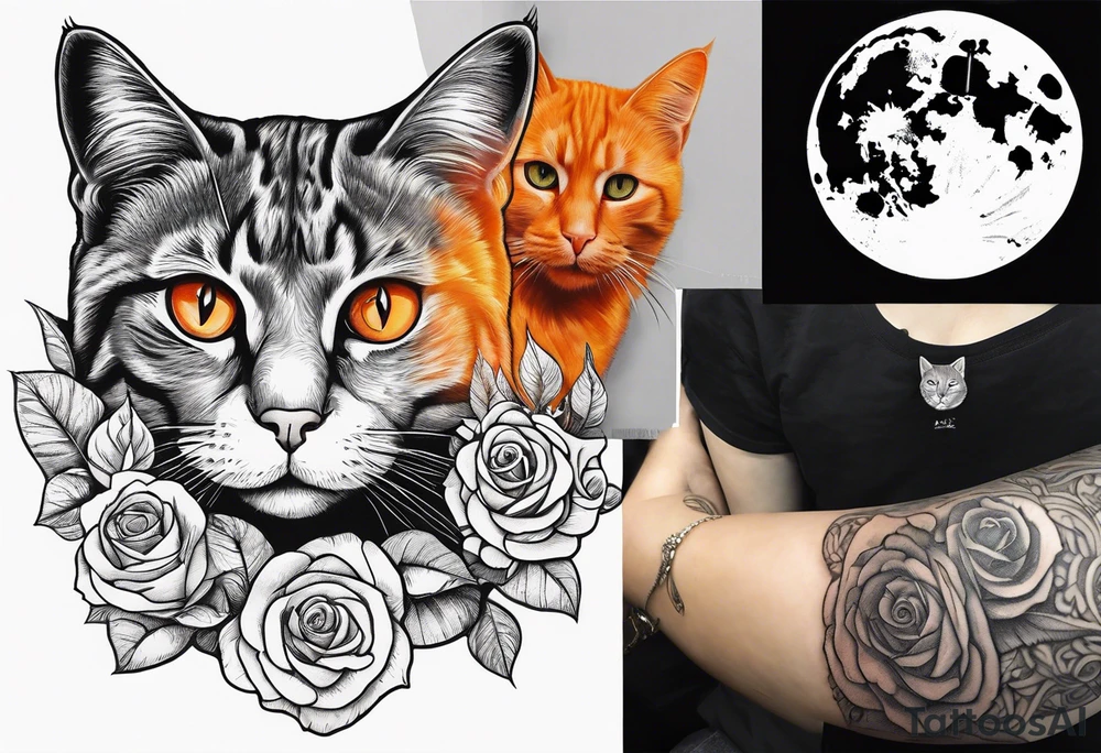 Combine reading glasses, an orange cat, the moon, a rose, and a wind chime into a small tattoo tattoo idea