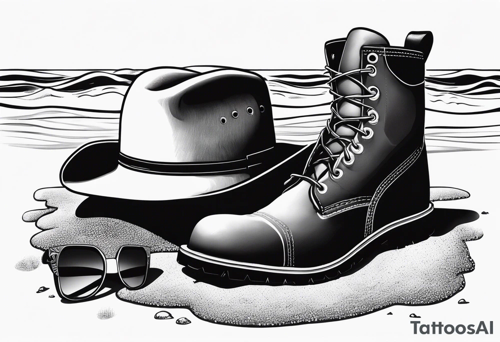 Keep it simple. A pair of timberland boots next to two flip flops and a cowboyhat on the Beach. tattoo idea