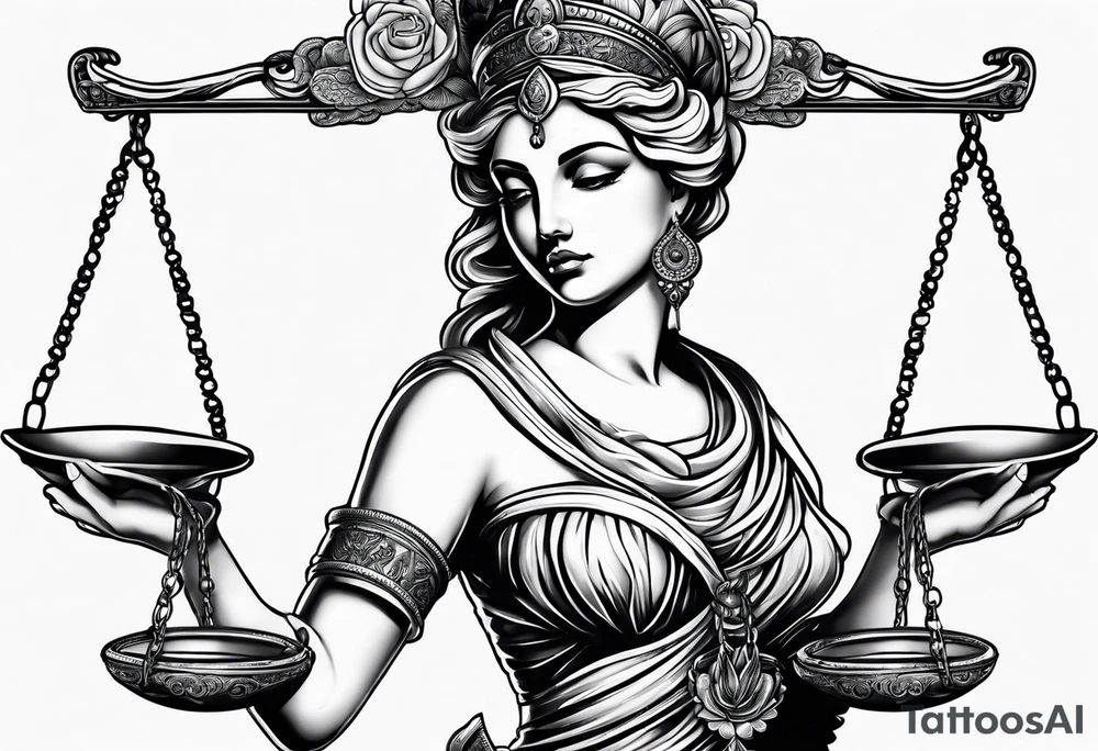 Themis with scales in hands tattoo idea