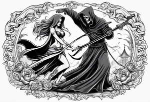 Grim reaper dances with girl tattoo idea